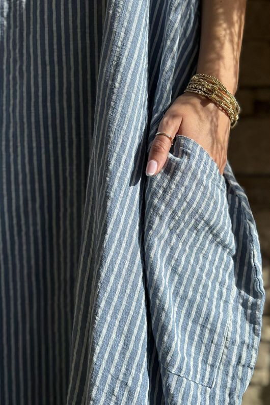 Salcombe Chalk Stripe Cotton Cocoon Dress Denim